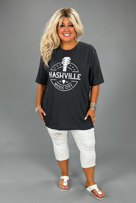 SALE!! 63 GT-D {Nashville Music City} H. Charcoal Graphic Tee PLUS SIZE 2X 3X