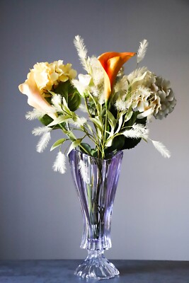 Crystal Glass Footed Vase 16 " Centerpiece  Purple color Flower Bohemian Crystal