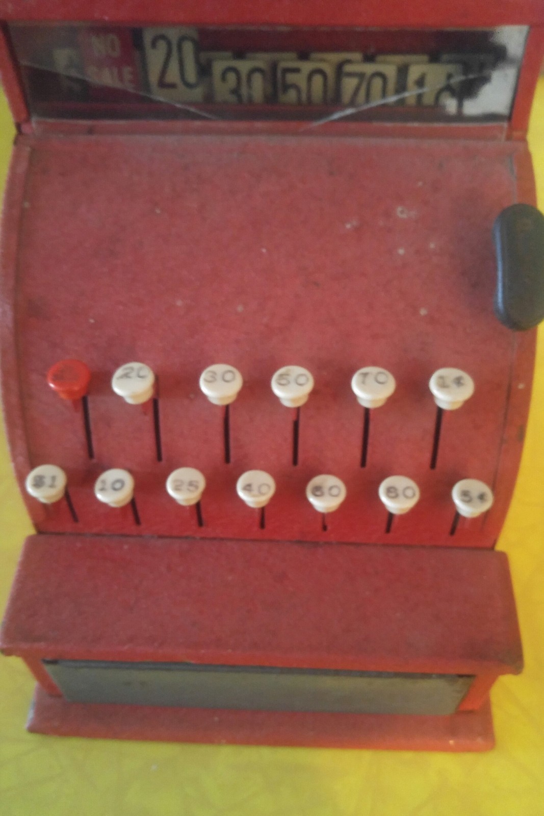 Vintage tin toy cash register red