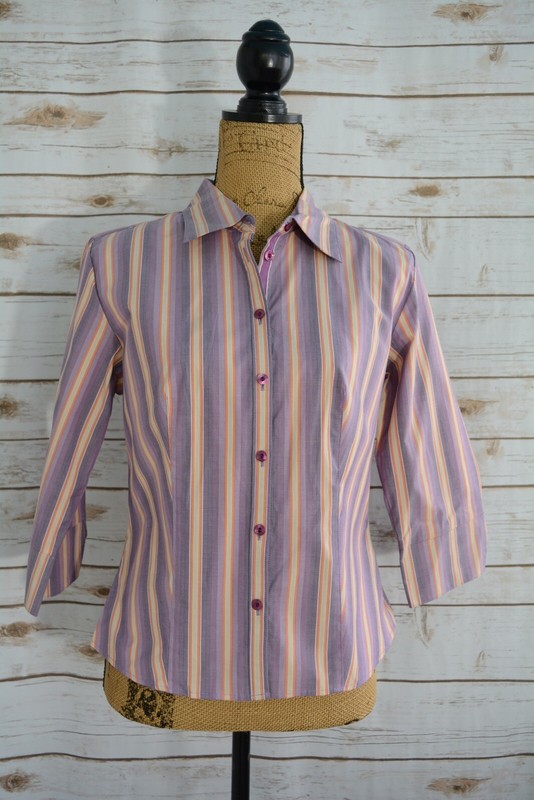NWT Westbound Pink & PURPLE striped 3/4 sleeve button front shirt sz
