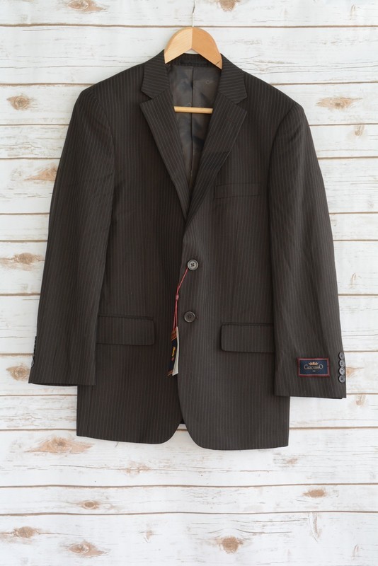 NWT Carlo Lusso - Dark BROWN pinstriped 2-Button blazer suit coat, size 36S
