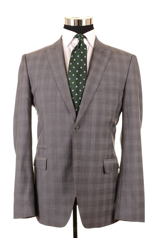 RECENT Kenzo Mens Gray Shadow Plaid Check Peak Lapel Sport Coat Jacket 42 Slim