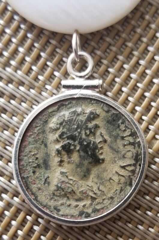 Authentic Ancient Roman Empire Coin Of Emperor Nero Silver Charm Pearl Necklace