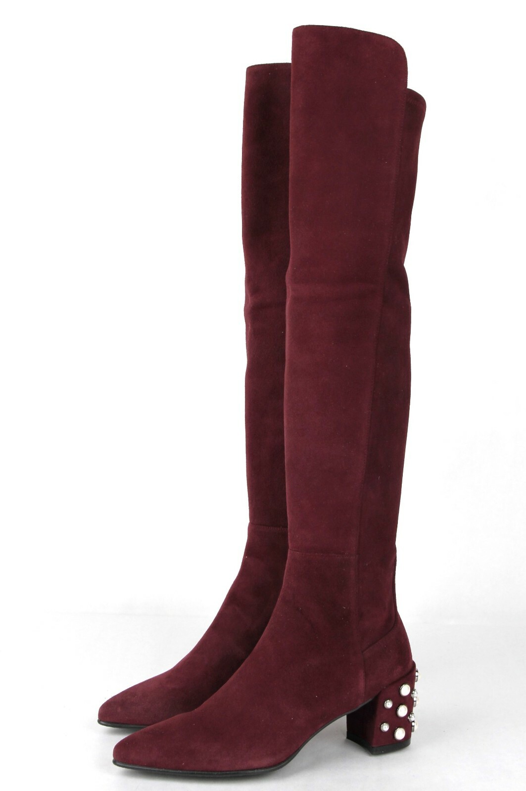 Pre-owned Stuart Weitzman $825  Allwaypearl Bordeaux Suede Knee High Boot In Red