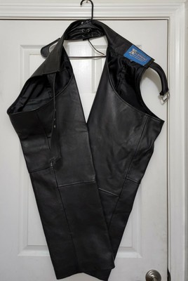 MEN'S X ELEMENT LEATHER ADVANCED MOTORCYCLE GEAR BLACK CHAPS Size 38