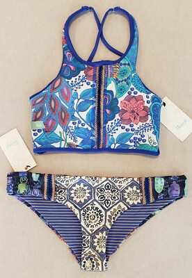 Maaji Women High Neck Reversible Bikini Top (Size L) & Bottom (Size M), New