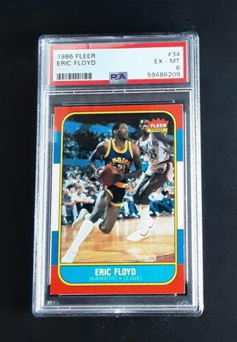 1986-87 Fleer Eric Floyd Rookie Card RC #34 PSA 6 EX-MT Warriors J694. rookie card picture