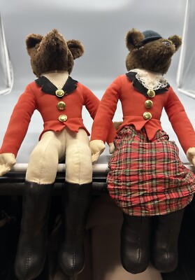 Vintage SCOTTISH FOX HUNTSMAN Set of 2 Mr and Mrs Fox Shelf Sitters Plush