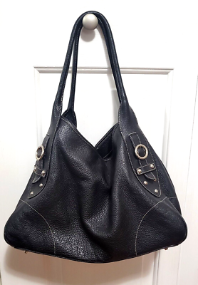 FURLA Large Black Pebbled Leather Hobo Shoulder Bag Silver Hardware | eBay