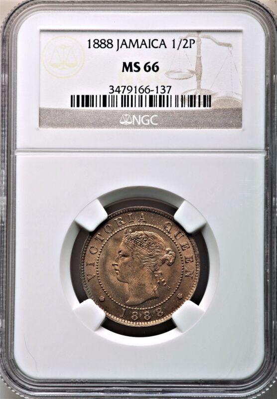 Jamaica - 1888 Victoria 1/2 Penny KM#16 NGC MS 66