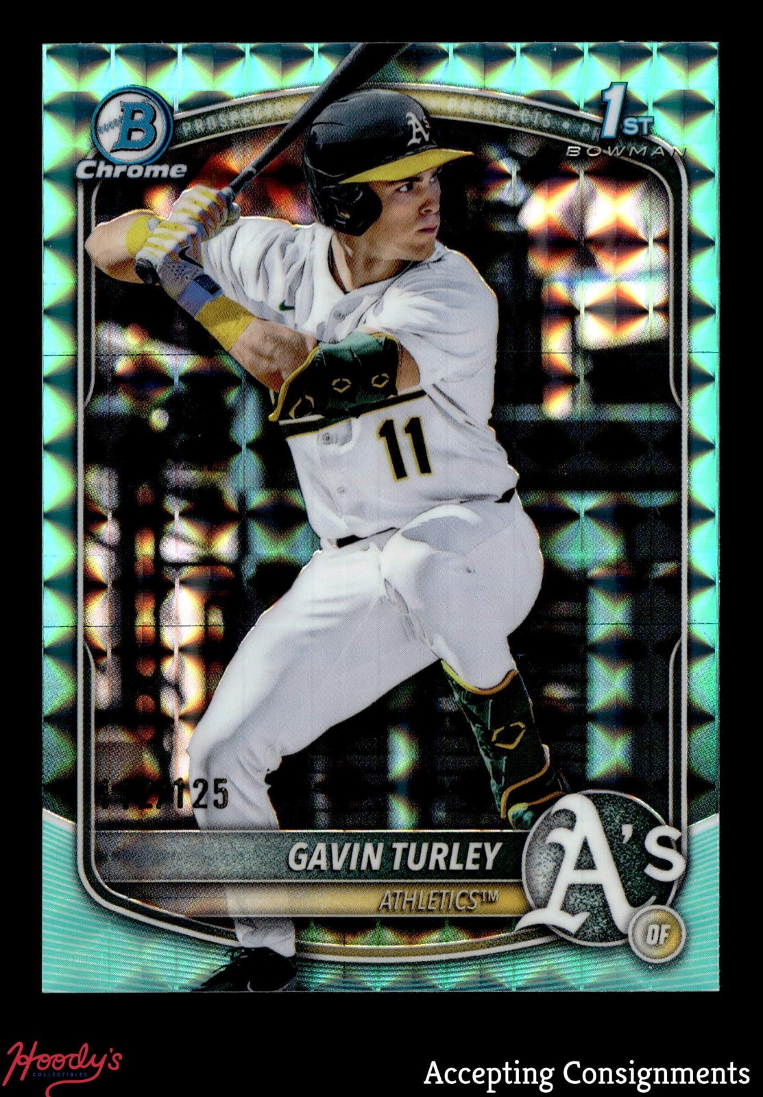 2025 Bomwan Chrome Aqua Geometric Refractor Gavin Turley 112/125 ROOKIE 1st A's