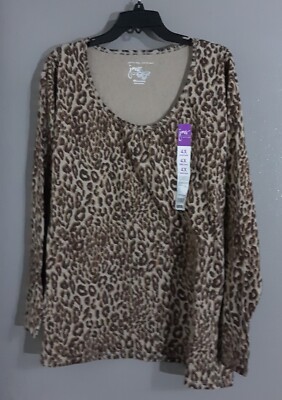 New-WOMAN'S JMS JUST MY SIZE LONG SLEEVE PULLOVER CHEETAH PRINT BROWN TOP.SZ 4X
