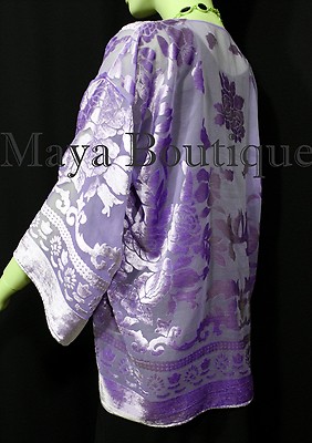 Pre-owned Maya Matazaro Lavender Jacket Kimono Burnout Velvet Short No Fringe Hand Dyed  In Purple