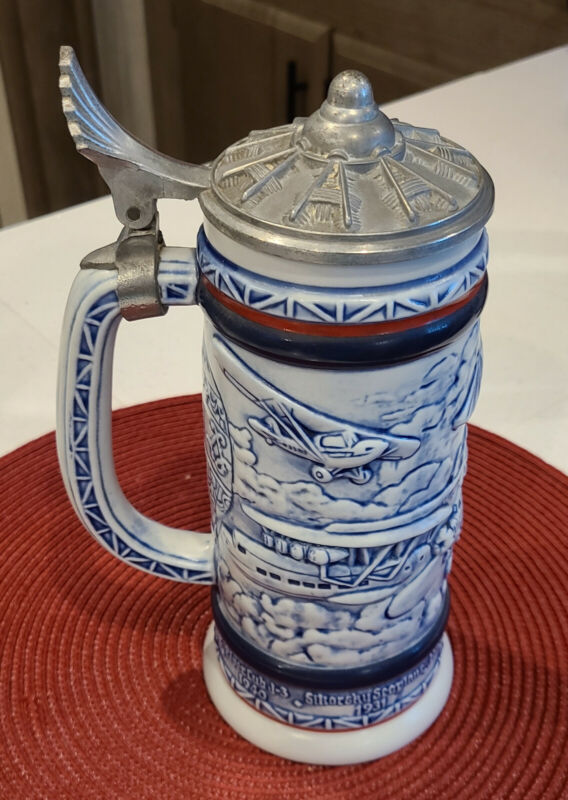 Avon ~ Ceramic Beer Stein Mug with Lid ~ Made in Brazil ~ Aviation 1981 Numbered