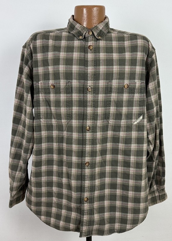 Vintage 90s REI Flannel Shirt Men Large Tall LT Gray Plaid Check Outdoors Heavy