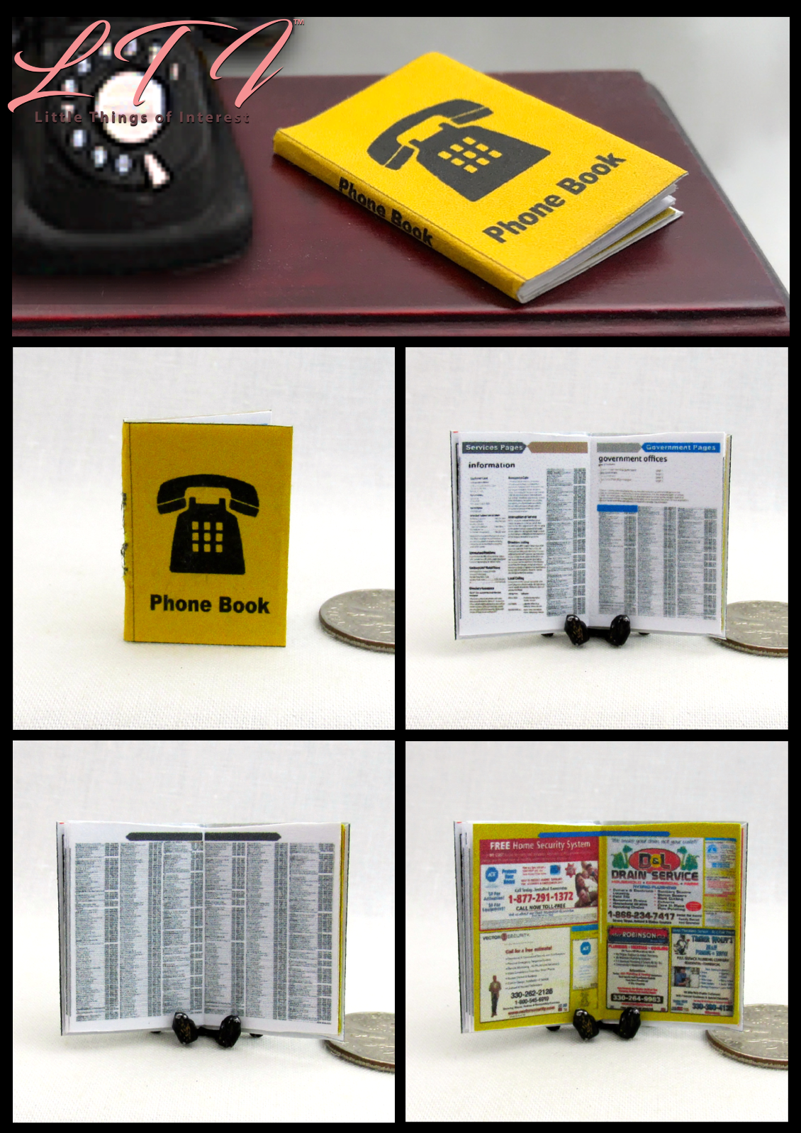 PHONE BOOK 1:12 Scale Dollhouse Miniature Book 1" Scale Telephone Directory 