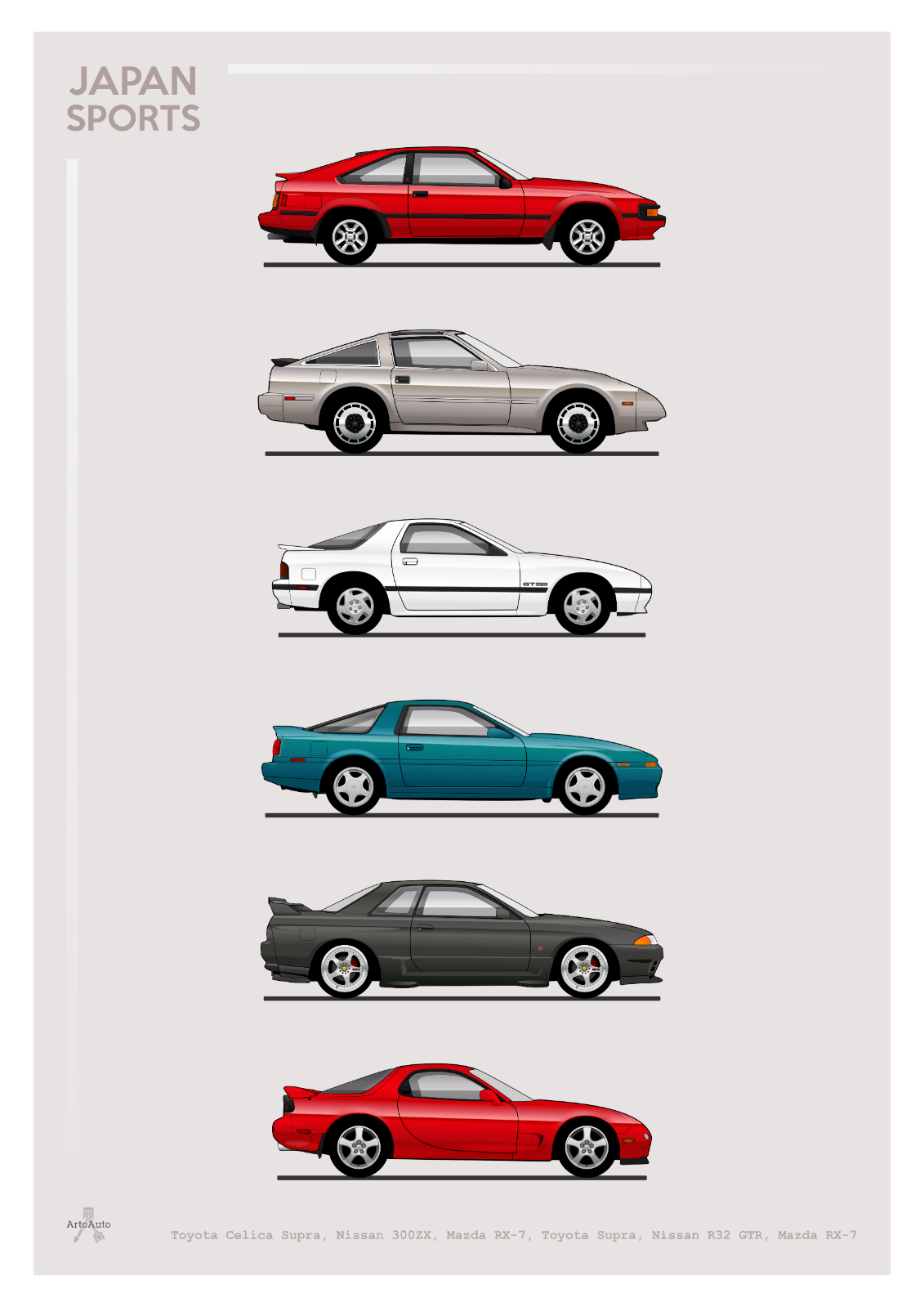 POSTER - JAPANESE SPORTS EVOLUTION - (A4 A3 A2 Sizes) Car Supra, 300ZX, RX7 POSTER - JAPANESE SPORTS EVOLUTION - (A4 A3 A2 Sizes) Car Supra, 300ZX, RX7
