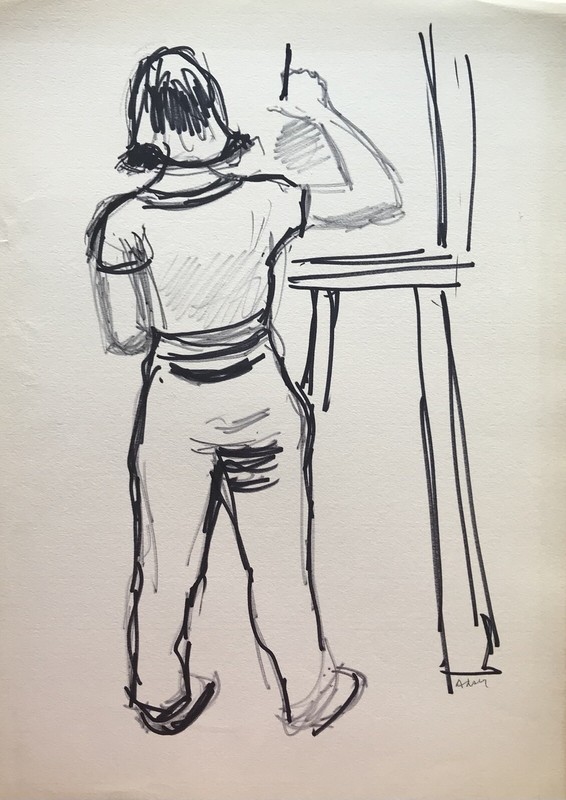 Karl Adser 1912-1995 Artiste Malerin Ã Chevalet Dans Atelier Danemark