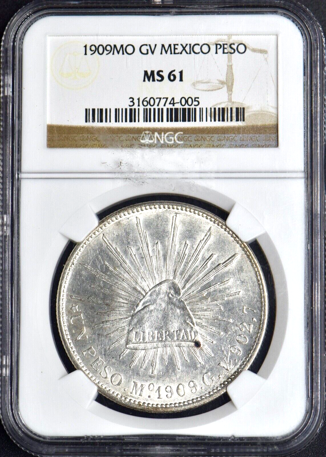 1908年 Mo GV メキシコ ペソ 銀貨 KM#409 EF ハイグレード 1908年 Mo GV メキシコ ペソ 銀貨 KM#409 EF ハイグレード