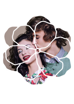 lovers couple  FLOWER photo  glossy sticker  Custom size