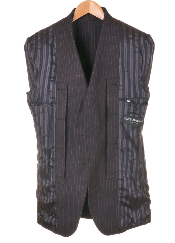 Dolce & Gabbana Brown Flannel Chalkstripe Wool Cotton Blazer