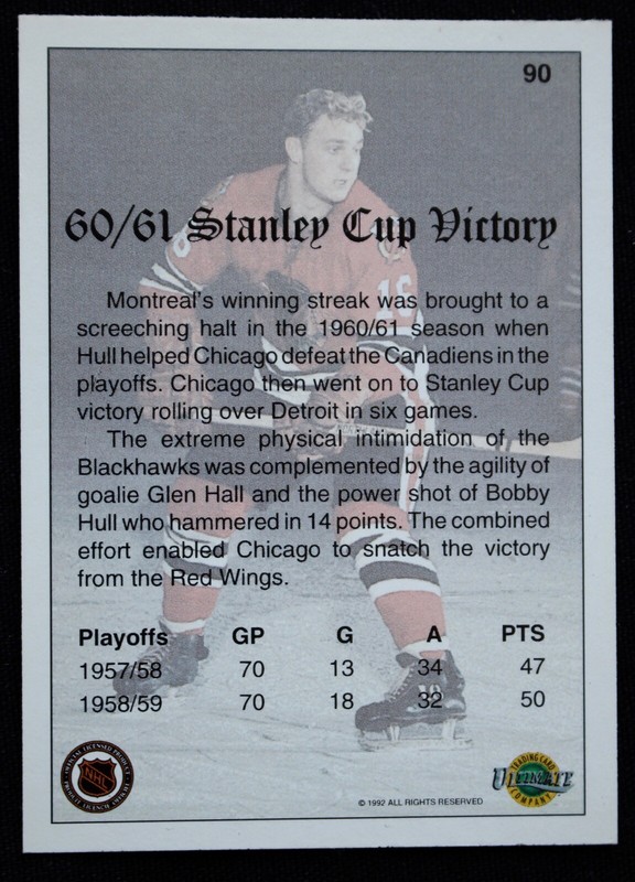 1992 BOBBY HULL Signed ULTIMATE GOLDEN JET TRADING CARD #90