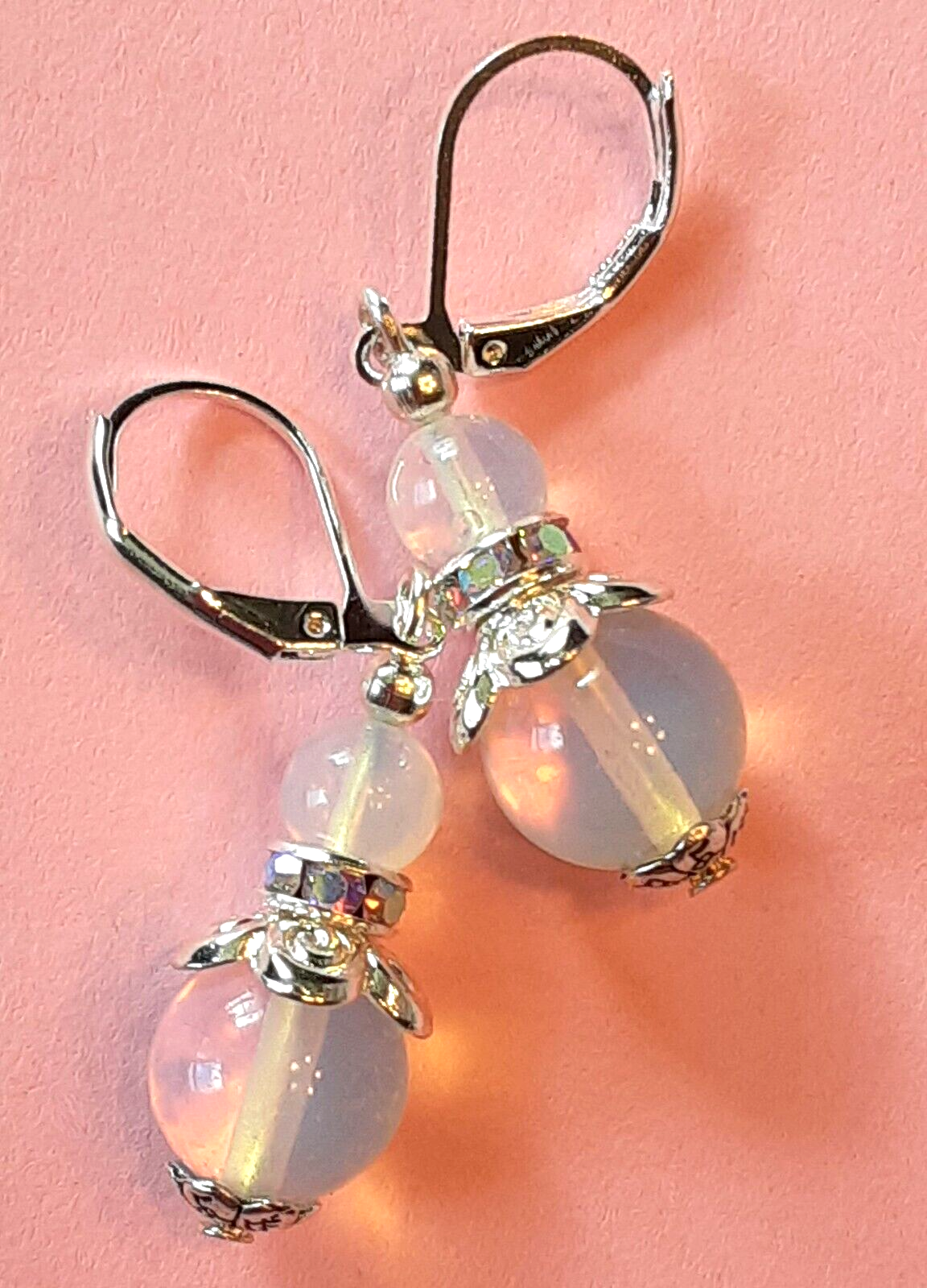 double OPALITE & Rhinestone roundel SP LEVER BACK handcrafted XX