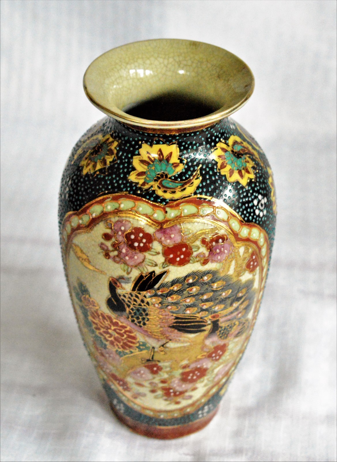 Vintage Hand Painted Peacock Chinese Porcelain Vase