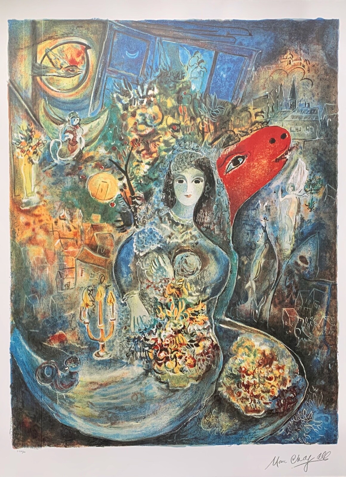 Marc Chagall BELLA Limited Edition Facsimile Signed Lithograph Art 34" x 23"
