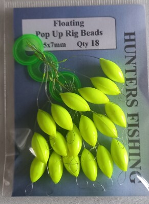 Floating Pop Up Rig Beads Hi Viz Yellow Sea Fishing x18 per pack 15x7mm