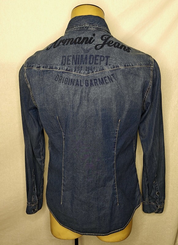 Mens Armani Jeans blue long sleeve denim snap-button western shirt