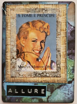 Mixed Media Collage Art Card ACEO MARILYN MONROE Vintage Postage Stamp ALLURE