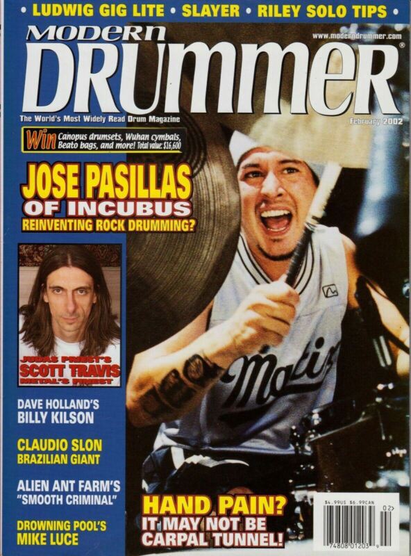 Modern Drummer Magazine February 2002 Jose Pasillas Incubus Scott Travis Slayer