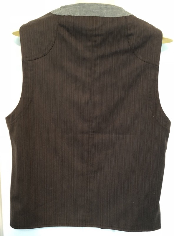 TRASH NOUVEAU Mens Vest Small Brown Faint Blue Stripe