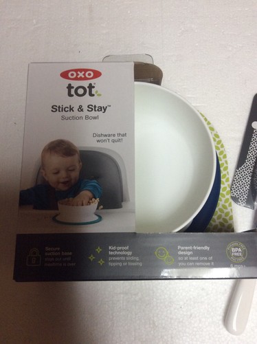 OXO Tot Cutlery Set And Suction Bowl Navy Color Brand New