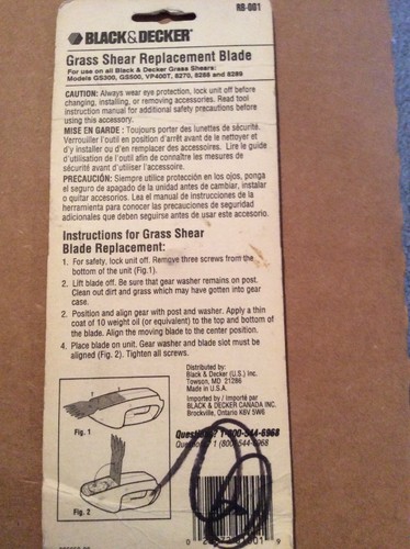 Black & Decker Grass Shear Replacement Blade RB-001 Fits GS300 GS500 VP400T New