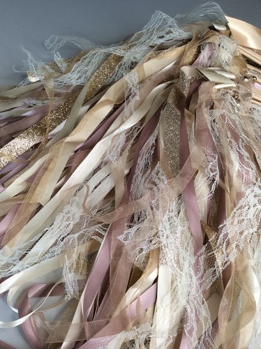 Pink Blush Ribbon Lace Bell Wood Wands Ribbon Wands Wedding Wand Lot Of 75