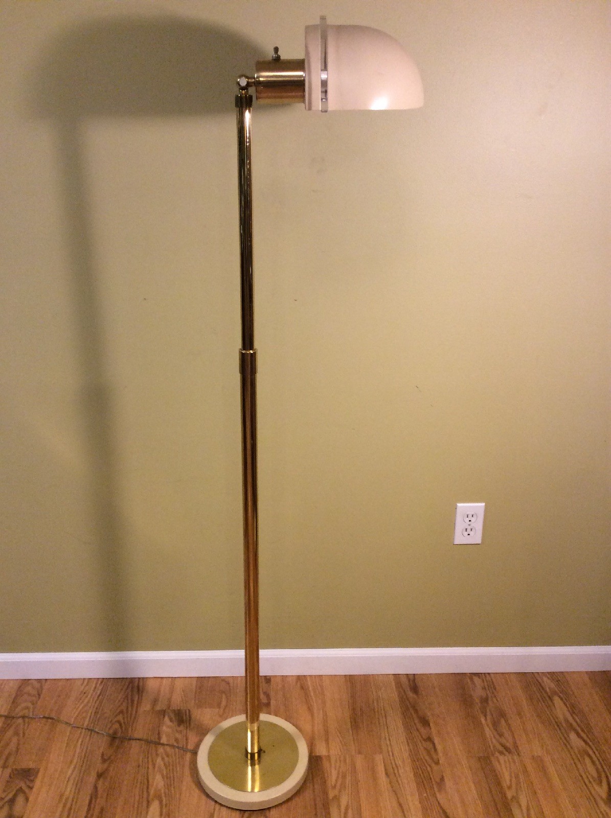 Vintage Retro MCM Brass Floor Lamp Light Thru Shade Tilt Reading Telescopic