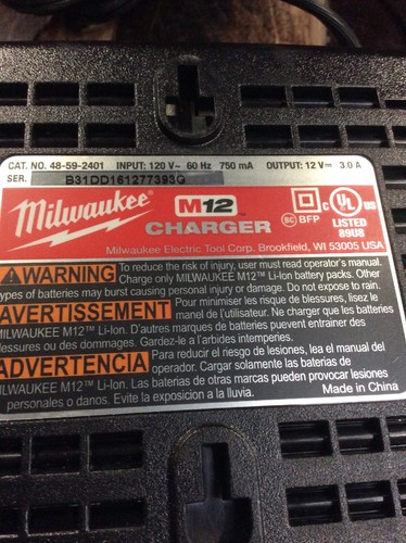 Milwaukee 48-59-2401 M12 12 Volt Lithium Ion Battery Charger