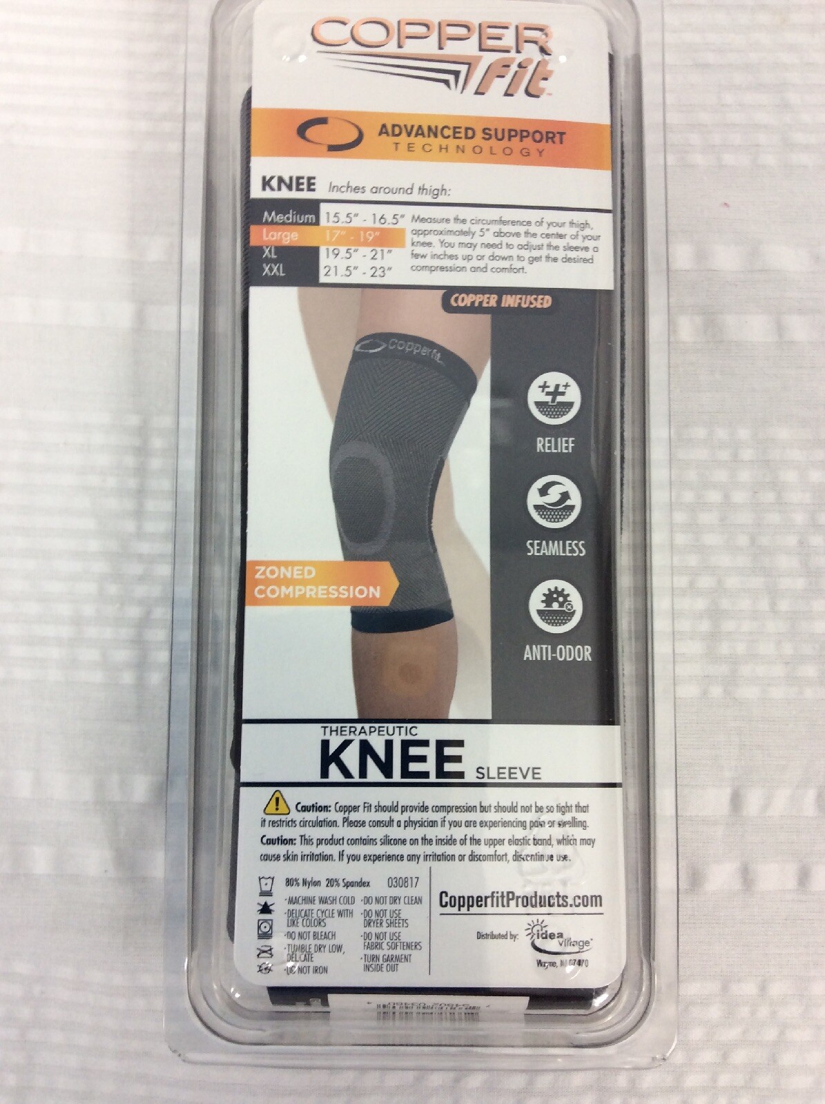 Copper Fit NEW Advanced Support Compression Knee Sleeve Black Sz L           B19