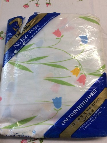Vtg NOS Twin Bed Fitted Flat Sheet Flowers Spring Summer Danville Made In USA