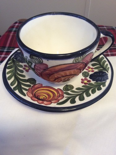 Signed Arte Giancarlo Honduras Hand Painted Cup & Saucer Central America ArtDeco