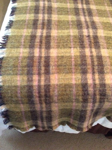 Wool Lap Throw Blanket Greens Pinks Browns Plaid