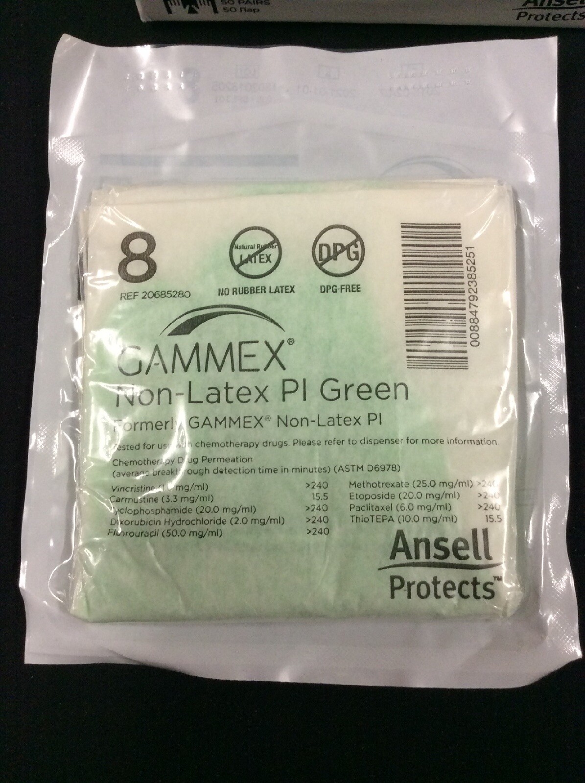 Ansell Gammex Non-Latex PI Green Surgical Gloves Sz 8 Exp 01/21 25 Pairs