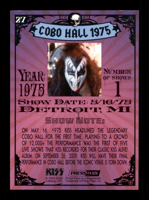 クレバ CONCERT TOUR 09-10 ROUND3BOX EDITION Cobo Hall 1975 27 Press Pass Tour Kiss Edition 2009 Trading