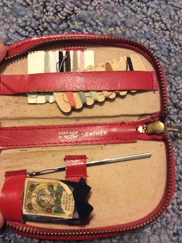 VINTAGE~TRAVEL SEWING KIT~ Red ~MADE IN AUSTRIA