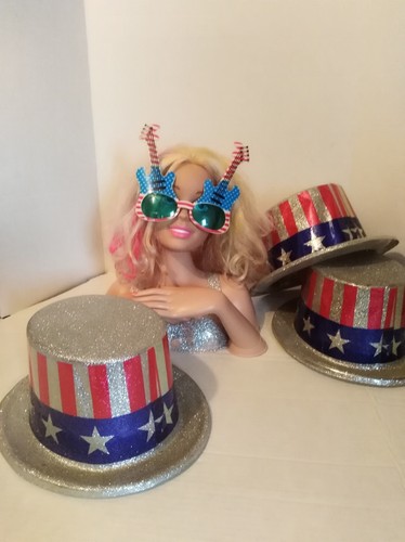 Celebration 4th of July. Plastic top hats. Pair of USA Glasses