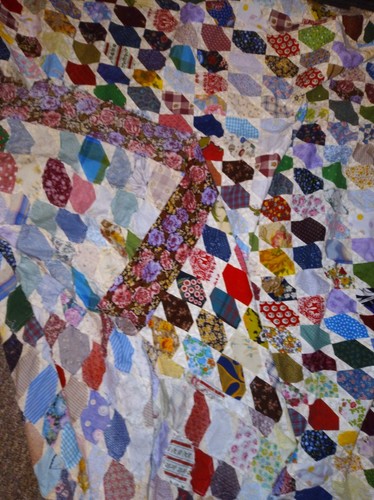 Vintage Quilt Top Unfinished Multicolored Cotton Squares Small (92