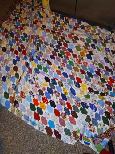 Vintage Quilt Top Unfinished Multicolored Cotton Squares Small (92