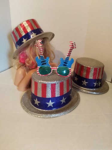 Celebration 4th of July. Plastic top hats. Pair of USA Glasses